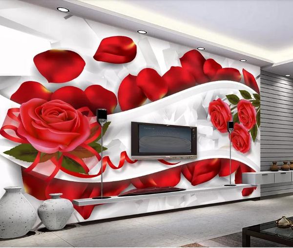 

custom 3d p wallpaper mural hand painted romantic rose petals 3d living room wall mural living room home decor painting wall paper