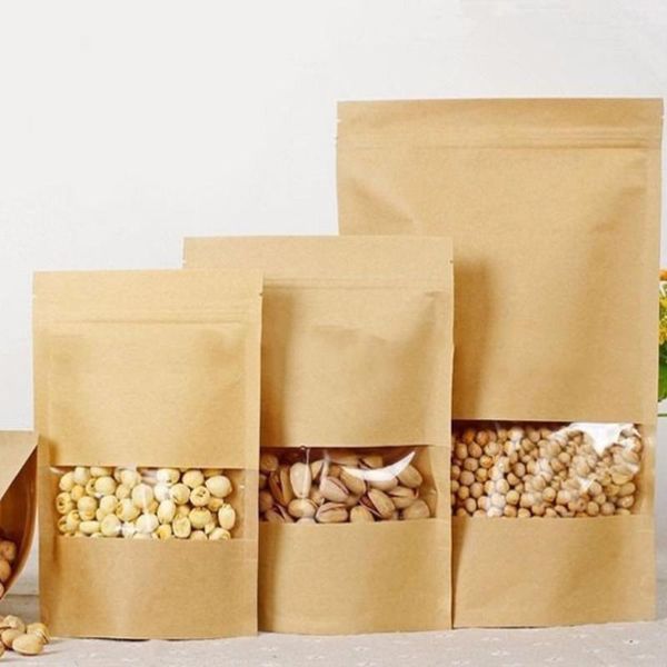 

50 pcs kraft paper candy bag nut bag durable scrub transparent package bags self-sealed sturdy seal pocket