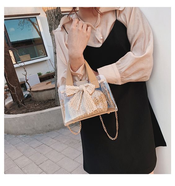 

shangxin occidental girl 2019 korean version girls one shoulder slant bag fashion transparent jelly bag