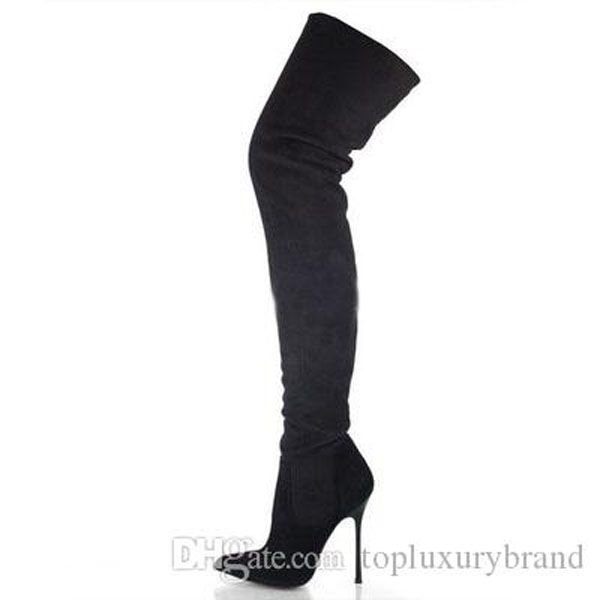 

lady long boots red bottom booties soft suede velvets gazolina suede boots black platform heels red soles over knee boots black