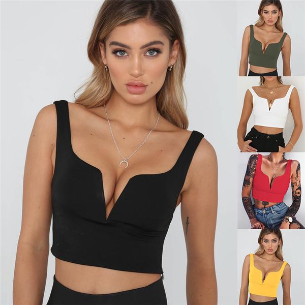 

women summer deep v neck sleeveless t shirt slim crop side zip casual tank, White