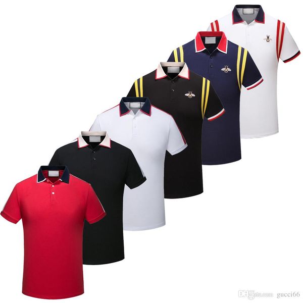 

2019 brand new men рубашки поло мода классический poloshirt мужские рубашки polos high street одежда snake bee цветочные вышивка casual руба, White;black