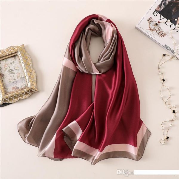 

women fashion simple geometric pattern silk scarf autumn winter decoration silk long scarves wraps shawl warm pashmina style accessories, Blue;gray