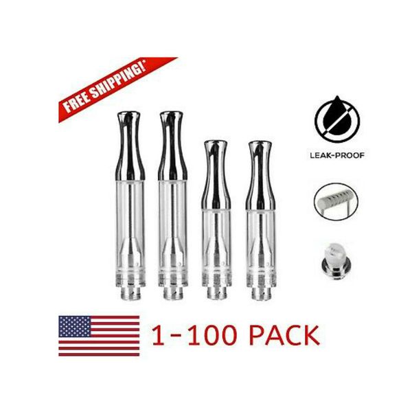 

ac1003 ceramic cartridge vape 1.0ml silver glass tank with horizontal pure ceramic coil 510 thread e cigarettes vape ship out from usa