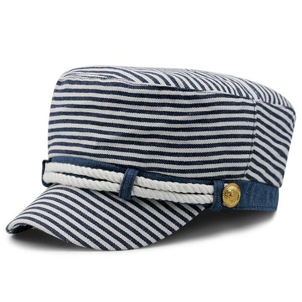

xdanqinx snapback cap men's flat cap 100% cotton army military hats 2020 new fashion stripes women's tongue caps couple hat, Blue;gray