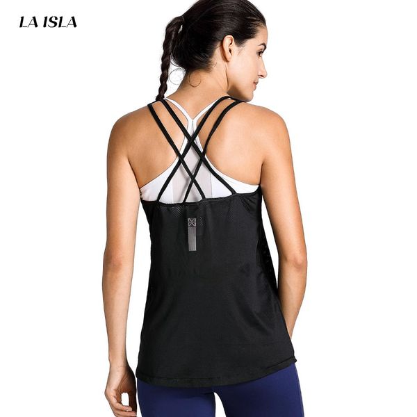 

women's activewear cool mesh workout tank with cross back, White;red
