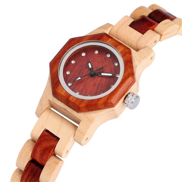 

trendy lady wooden watch quartz movement creative octagon design watch case womens watches fashion wood watches gifts clock, Slivery;brown