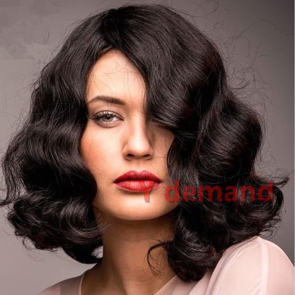 

fashion full lace wig brazilian full lace human hair wave wigs glueless lace front wigs (color: black