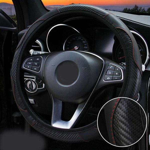 

car steering wheel cover protector carbon fiber leather anti-slip for 37~38cm
