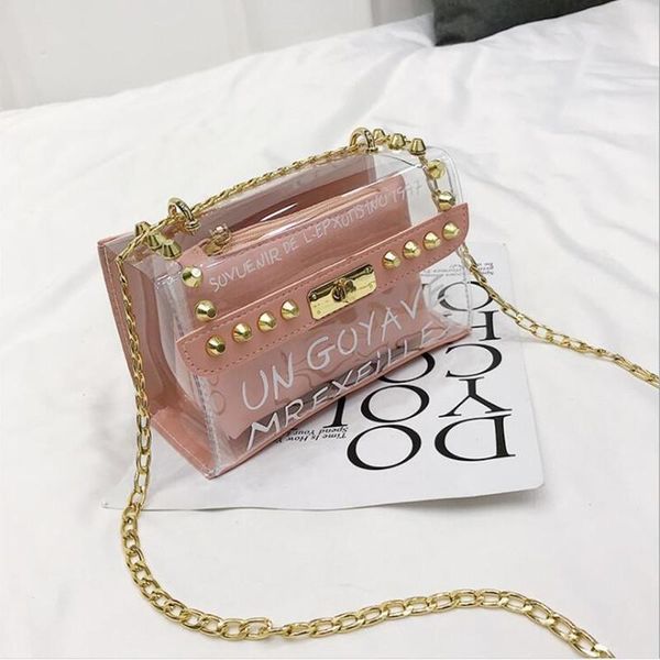 

transparent clear rivets letters chain composite bag feminina bags for 2019 flap women crossbody bag female shoulder #1349
