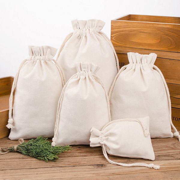 

drawstring pouch bags canvas cotton reusable shopping bag party candy favor sack cotton gift packaging storage bags dhl wx9-1489