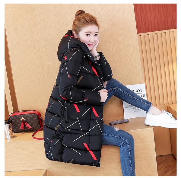

winter hood long down coat jacket thick warm women casaco feminino abrigos mujer invierno student cotton padded wadded parkas, Black