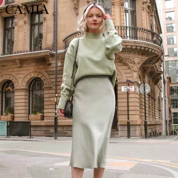 

camia 2019 autumn and winter new round neck green women's sweater, White;black
