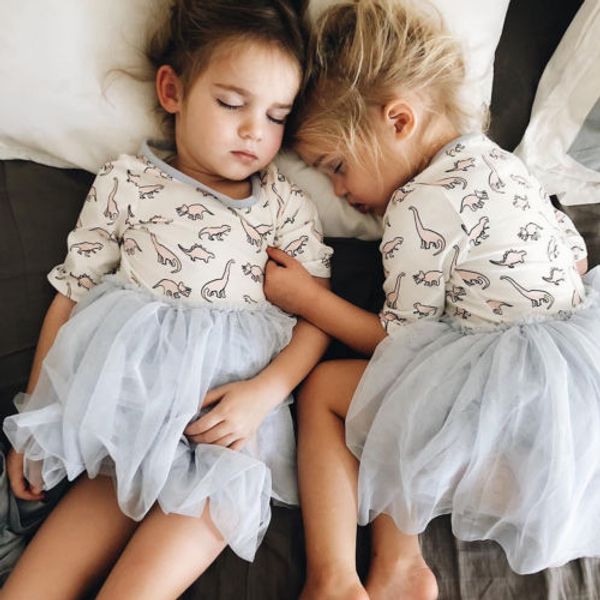 

2019 new fashion au cute dinosaur tulle girl princess dress toddler baby wedding party 1-6 casual lace short sleeveyears, Red;yellow