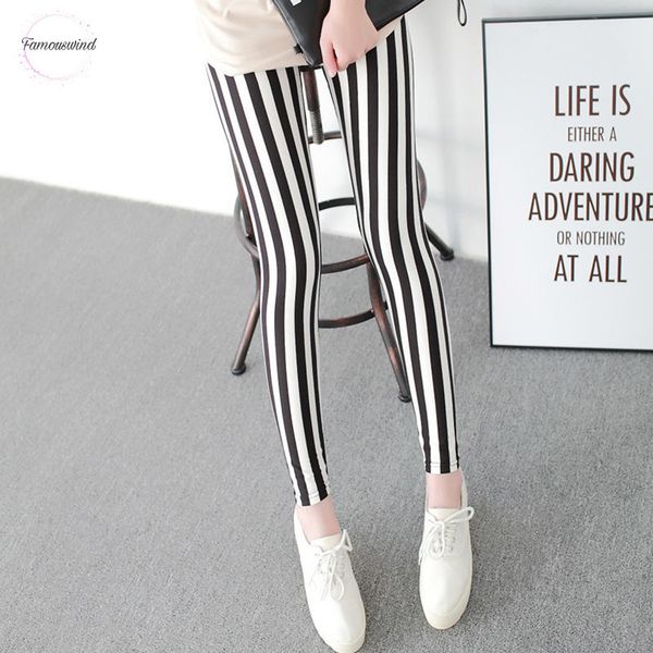

striped legging and white vertical black printed women leggings casual elasticity ankle length pant female casual fitnes fashion
