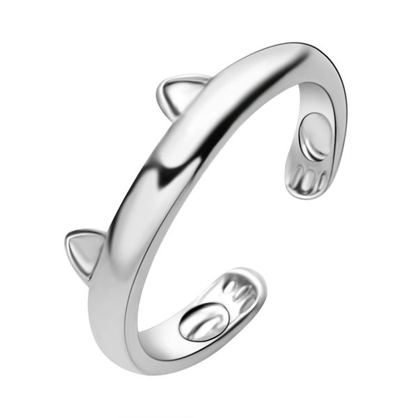 

silver plated finger bell cat rings for women girl cute fashion adjustable animal ring fashion pet wedding bride jewelry
