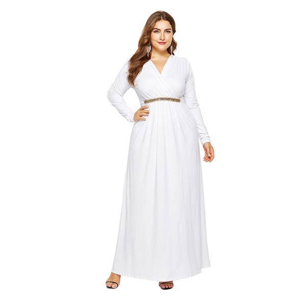 

new plus size maxi dress for women long sleeve elastic waist bodycon dress elegant party stitching elegant white xxx, Black;gray