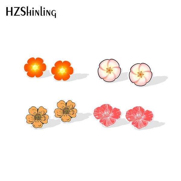 

new fruit flower resin earring peach flowers stud earrings art shrinky dinks earring silver acrylic earrings, Golden;silver