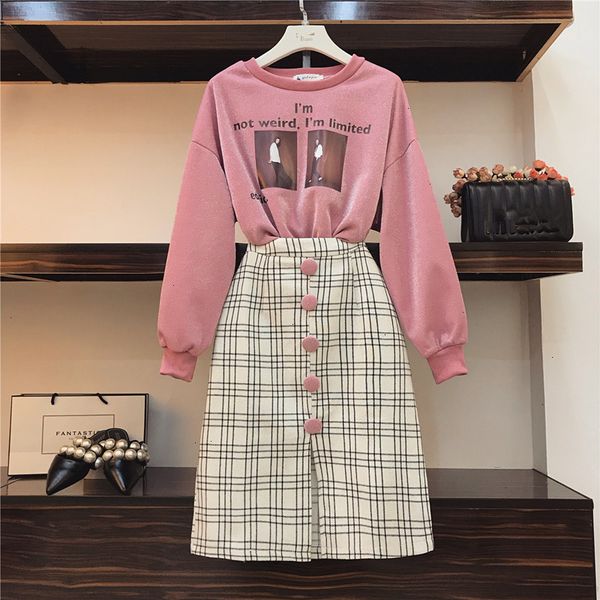 

женщины s designer 2 бюстье толстовка вскользь и плед шерстяные piece set fall портрет печать яркий шелковый пуловеры и юбка костюмы, White