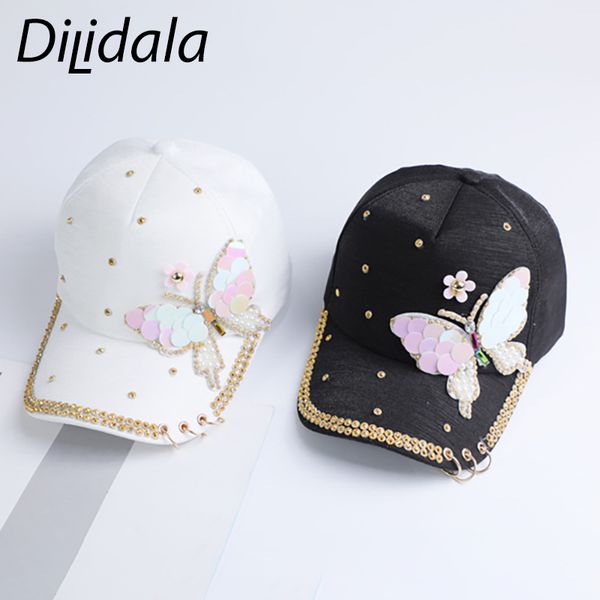 

dilidala ladies fashion butterfly baseball cap for women korean personality curved visor 2019 sale, Blue;gray