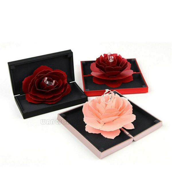 

3d vintage up rose ring box wedding engagementjewelry storage holder case bump fashion elegant rose flower gift boxes