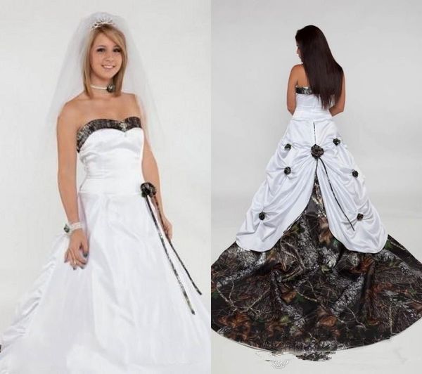 

2020 новый camo свадебные платья с милая-line развертки поезд handmade цветка сатин zip халата де mariée свадебные платья, White