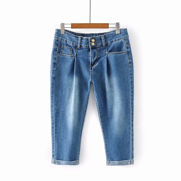 

plus size 5xl women slim jeans stretchable skinny 7/10 cropped denim pants, Blue