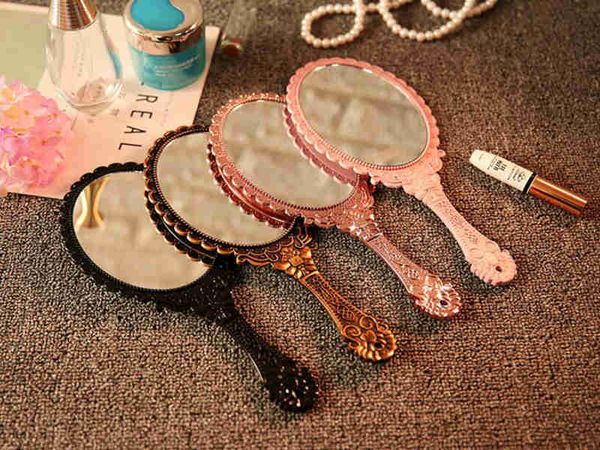 

romantic vintage lace hand-held mirror bronze gold black pink makeup mirrors cosmetic tool 4 colors ing