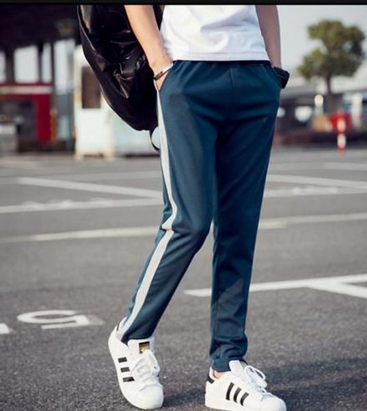 

new 2017 outdoor summer sport jogger fitness gym slim fit stripe running training student hip hop harem pants men, Black;blue