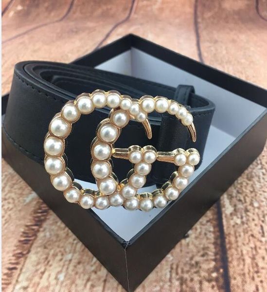 

Sell brand 2019 de igner bronzed pearl buckle belt for fa hion ca ual genuine leather male female belt with box, Black;brown