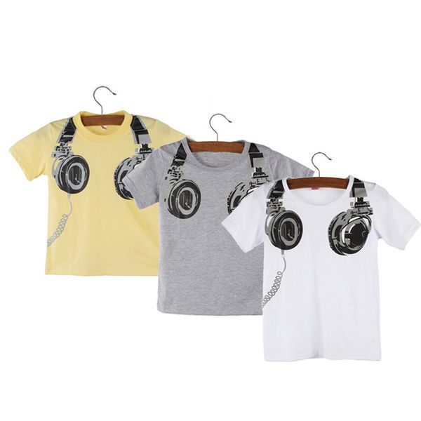 

2019 boy kids summer headphone short sleeve blouses shirt tees clothes, White;black