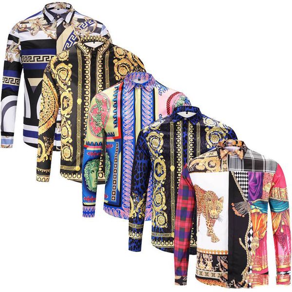 

2019 brand new мужские рубашки мужские рубашки бизнес повседневный мужчины одевают рубашки с длинными рукавами medusa ретро роскошь рубашка, White;black