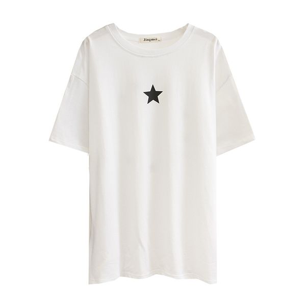 

women summer t-shirt lady tees female solid color short sleeve star print fashion plus size f81-2034, White