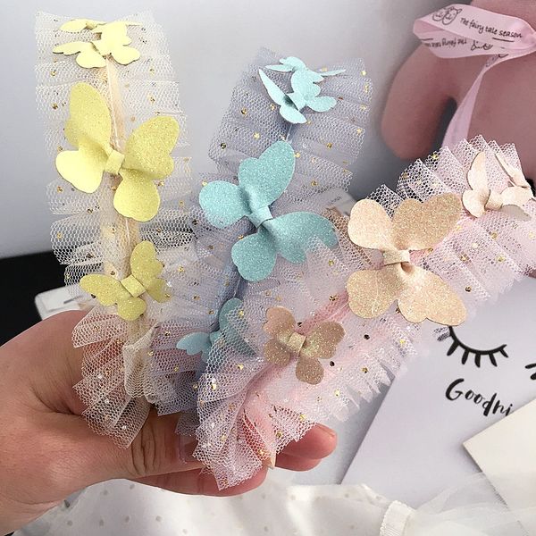 

boutique 12шта fashion cute марлевого блеск бабочка hairbands волос палочка princess headware партия аксессуары для волос для девочек, Slivery;white
