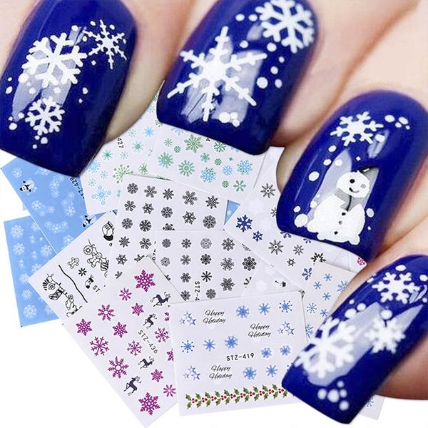 

30pcs/pack 30pcs/set christmas snowflake stickers for nails winter pure white sliders for nails adhesive transfer wrap nail art manicure, Black