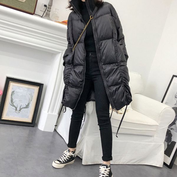 

2019 stand collar winter batwing sleeves plaided zippers drawstring pocket wide thickness coat female trench f671, Black