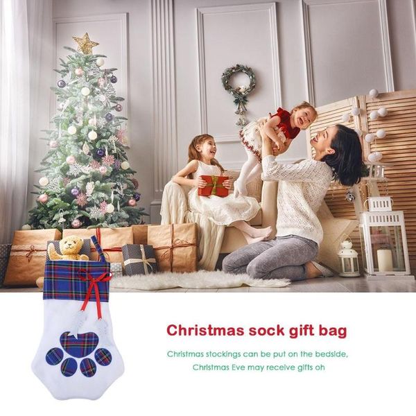 

plaid dog cat paw shape candy bag stocking christmas gift hanging pendant