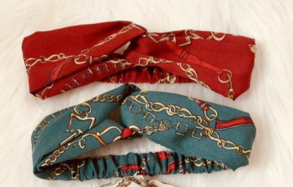 

2020 new cross headbands for women fashion elastic chain printed chiffon hair bands girl turban head scarf gifts h1