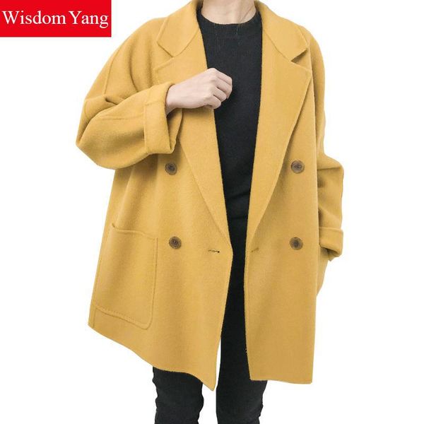 

winter wool coats wom black yellow beige suit jackets oversize office ladies woolen outerwear formal woollen fleece overcoat