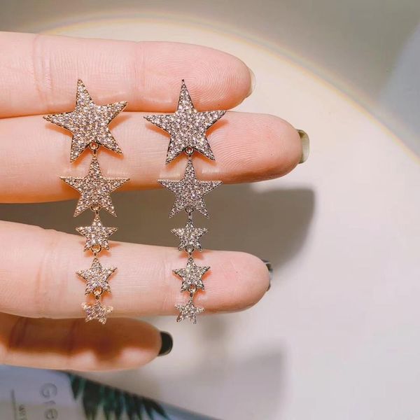 

trendy star drop earrings for women tassel crystal long earrings bohemian gold metal christmas gift girls jewelry new e7981, Silver