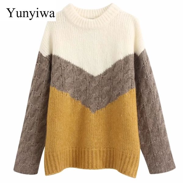 

новые 2020 женщины элегантный лоскутная вязаные свитера с длинным рукавом o шеи эластичный сыпучие пуловеры женские повседневные теплые милы, White;black