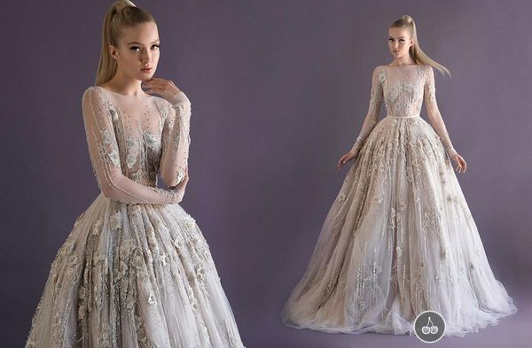 2019 Neue transparente lange Ärmel mit Applikationen für den Abend, Abschlussball, Party, Festzug, U-Ausschnitt, Splitter, Perlen, Ballkleid, bodenlang, Paolo Sebastian 236