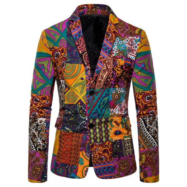 

men's suits & blazers blazer africa men suit clothes autumn vintage ethnic printed one button casual slim jacket hombre streetwear, White;black