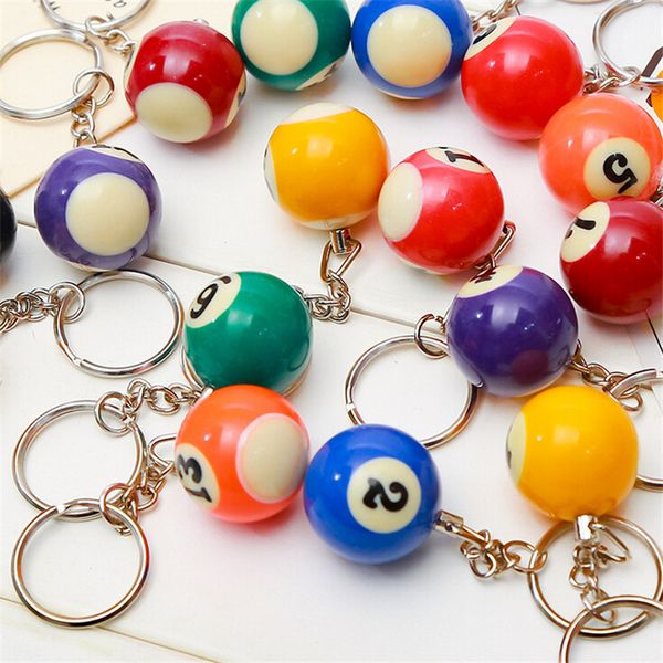 

16pcs mixed colorful pool billiard snooker ball keychain keyring with display box for women men jewelry gifts wholesales, Silver