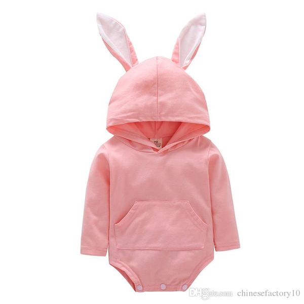 

ins baby rabbit romper hooded bunny ear easter jumpsuits long sleeves cartoon toddler rompers 100% cotton 2019 spring new, Blue