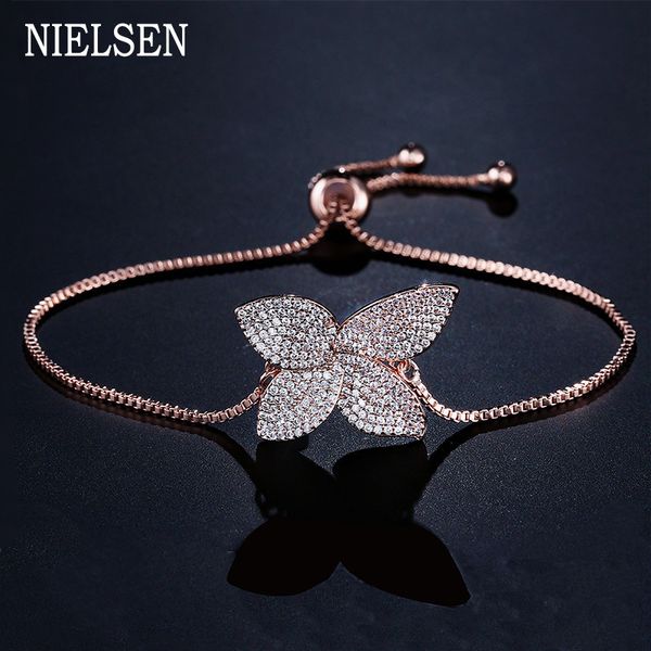 

link, chain zirconia charm flower bracelets & bangles for women geometirc butterfly adjustable bracelet party jewelry accessories, Black