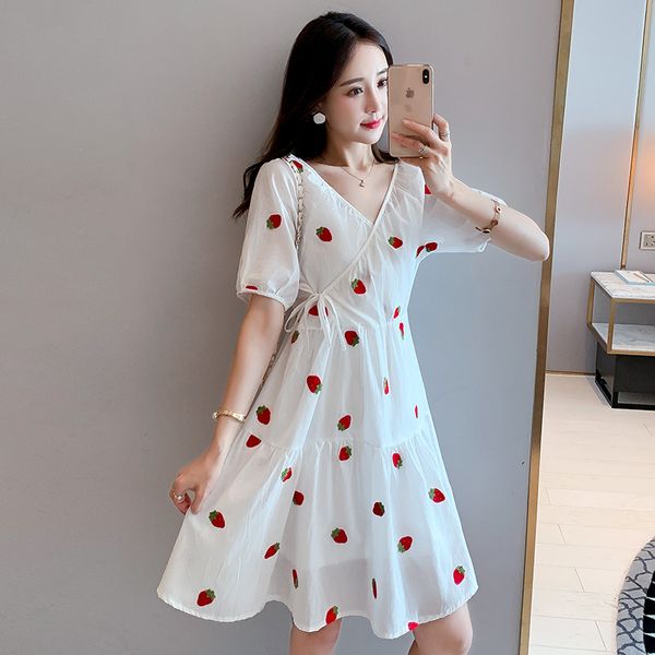 

6601# maternity clothes summer v neck short sleeve two-piece easy matching loose stylish dress for pregnant women mom dress, White