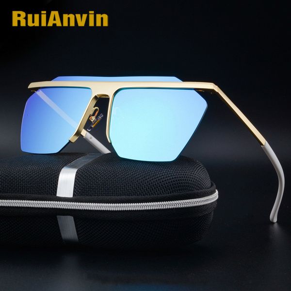 

fashion metal frame polarized sunglasses men women unique rimless square shades coating driving sun glasses with box, White;black