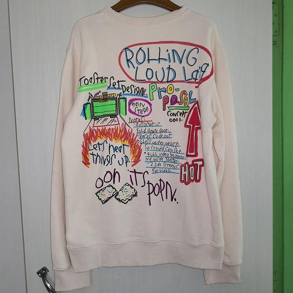 

autumn winter usa america hip hop stars cooperation rolling loud la poppin natural crewneck graffiti sweatshirt hoodie hoody, Black