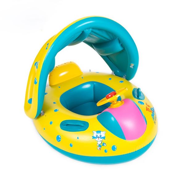 

2019 kids infant swim rings inflatable baby swimming seat boat children pool float swimming ring with removable sun shade canopy